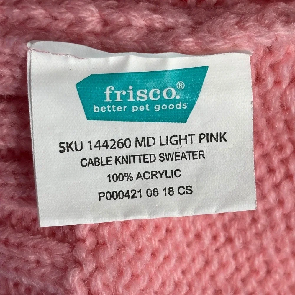 Frisco Cable Knitted Dog Sweater Medium Light Pink Classic Pet Apparel 144260